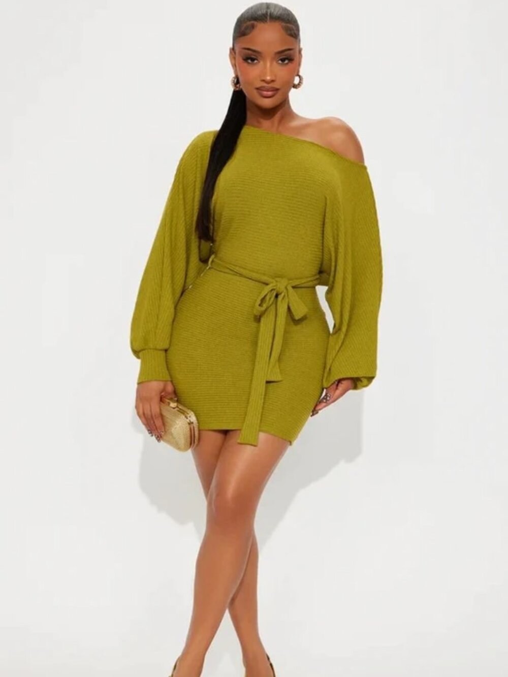 Long Sleeve Mini Dress - Green